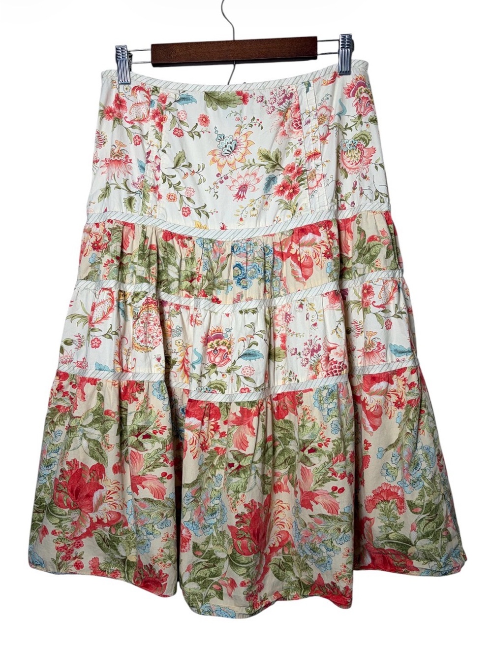 Bandolino Floral Tiered Midi Skirt Size 8 Prairie Cottagecore Boho 100% Cotton - Picture 4 of 7